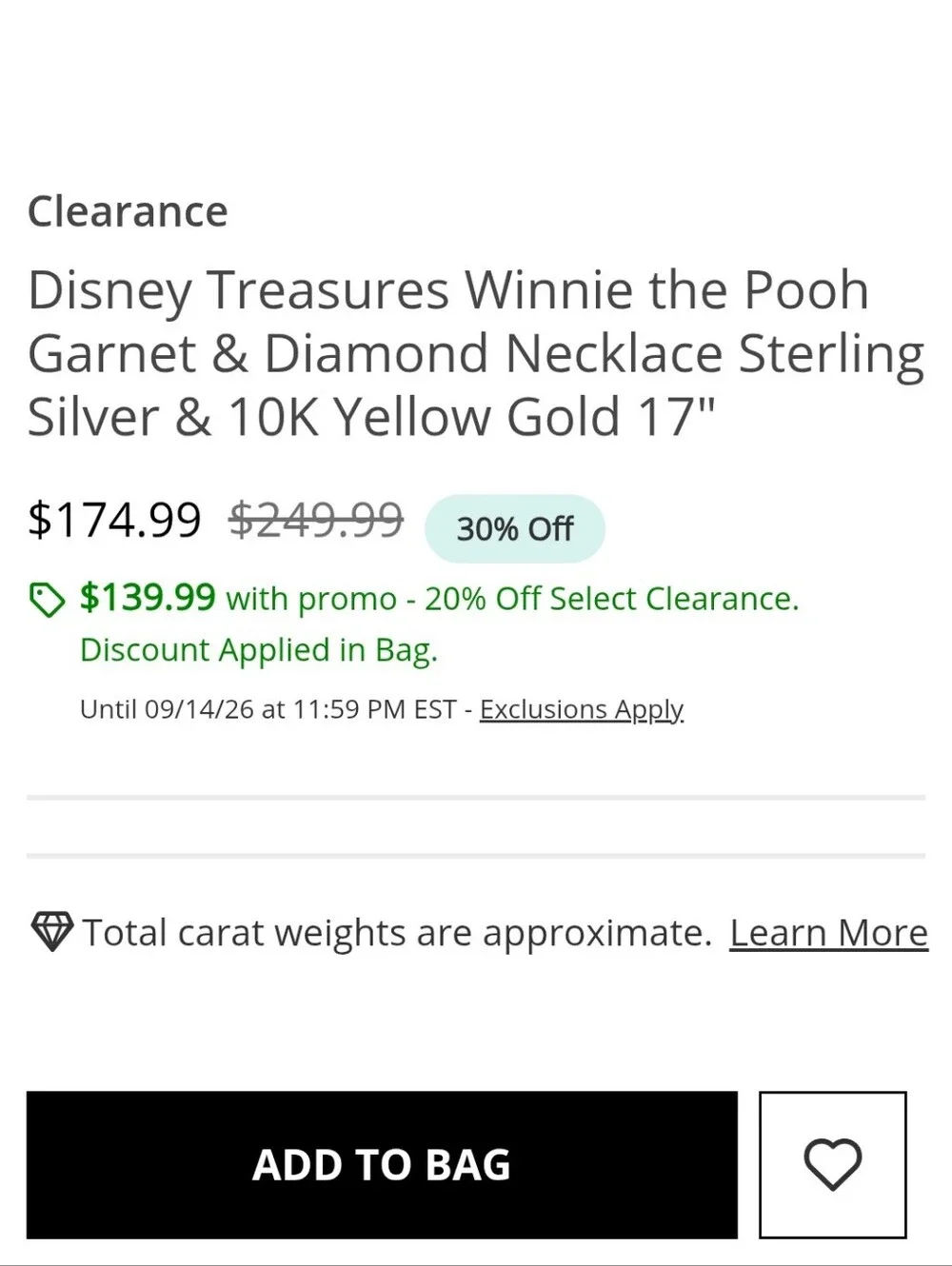 Disney Treasures Winnie The Poih Garnet And Diamond Neclace Sterling Silver